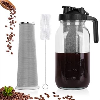 64oz Cold Brew Kaffebryggare Läskglas Wide Mouth Mason Jar med Filter (BPA-fri, Ingen FDA)