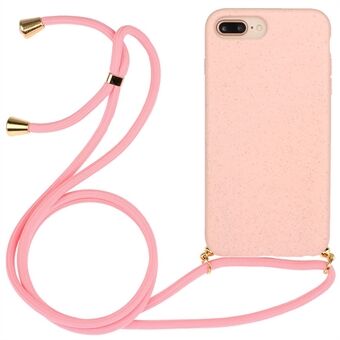 För iPhone 6 Plus/6s Plus/7 Plus/8 Plus 5,5-tums Naturlig Halm Soft TPU Telefonfodral med Justerbar Rem