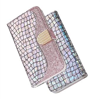 Crocodile Skin Glittery Powder Splicing Leather Wallet Case for iPhone XS/X 