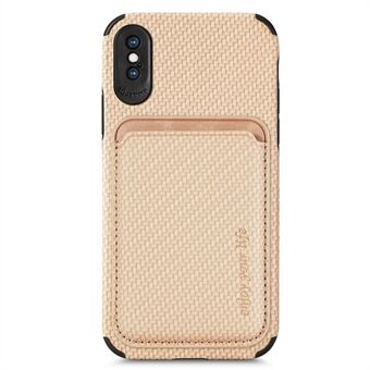 För iPhone X/XS s kolfiberstruktur Slitstarkt telefonfodral PU-läder + TPU + PVC-skydd med avtagbar magnetkorthållare