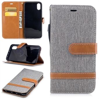 For iPhone X/XS  Two-tone Jean Cloth Leather Wallet Phone Protective Casing with Stand