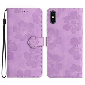 För iPhone X / XS 5,8 tum Blommor Imprint Mobilfodral PU-läderplånbok Anti- Stand