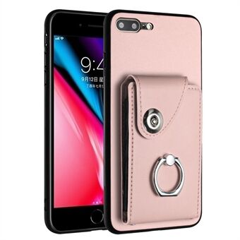 YB Leather Coating Series-7 för iPhone 7 Plus / 8 Plus skal PU läder+TPU Ring Kickstand-skydd