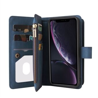 Fullt skydd Skin-touch Feel Läderfodral Flera kortplatser Stand Plånbok Telefonfodral med blixtlåsficka för iPhone XR 