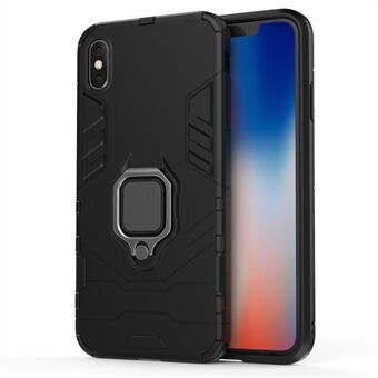 Cool Guard Ring Hållare Kickstand PC TPU Hybrid Case för iPhone XS Max  - Svart