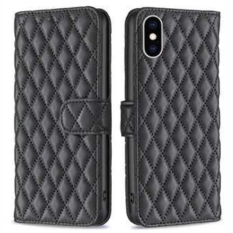 BINFEN FÄRG För iPhone XS Max s plånboksfodral, BF Style-14 tryckt Rhombus mönster Övergripande täckning Stand Matt PU läderfodral