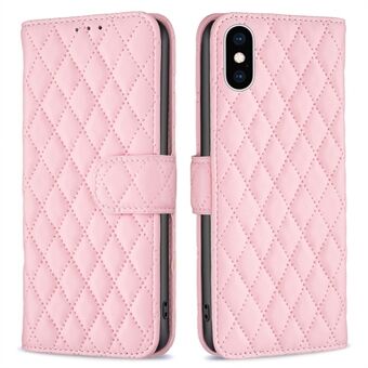 BINFEN FÄRG För iPhone XS Max s plånboksfodral, BF Style-14 tryckt Rhombus mönster Övergripande täckning Stand Matt PU läderfodral