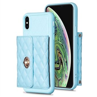 BF21 Kickstand Shell för iPhone XS Max 6,5 tum PU-läder+TPU-korthållare Telefonfodral med axelrem