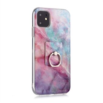 Marble Pattern IMD TPU Shell + Finger Ring Kickstand for iPhone 11 