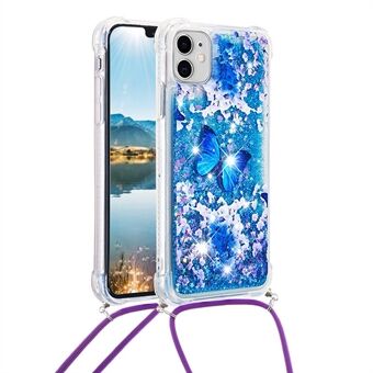 Pattern Printed Quicksand Glitter Sequins TPU Phone Case Protector with Strap for iPhone 11 