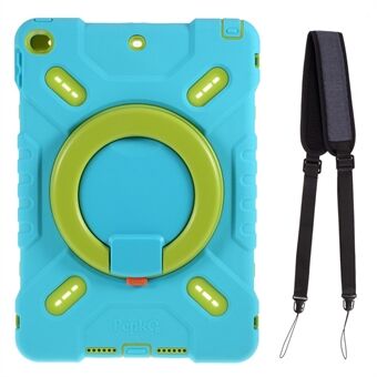 PEPKOO Shock-proof Silicone Plastic Kid Dual Protective Kickstand Case with Shoulder Strap for iPad (2021)/(2020)/(2019)/Air  (2019)