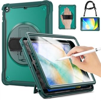 Tablettfodral för iPad 10.2 (2021) / (2020) / (2019) , PC+TPU Roterande Kickstand-fodral med handrem / Axelrem