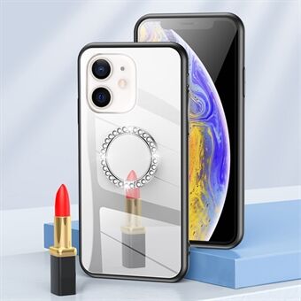 Ring Kickstand Precise Cutout Mirror Design TPU + PC Anti-fall Hybrid Cover Fodral med för iPhone 12 mini 