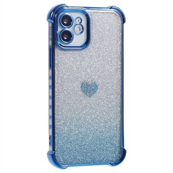 För iPhone 12-skal med hjärtmönster TPU-glittertelefonfodral med fyra hörn och luftkudde.