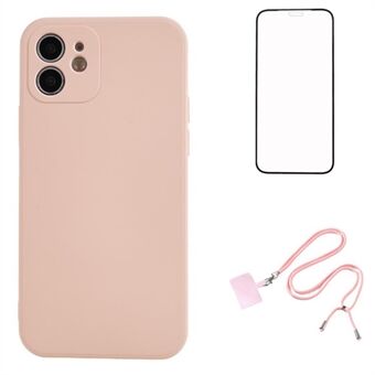 WANLONFENG RB1-serien för iPhone 12 Case Anti-Drop mjuk TPU-telefonfodral med skärmskydd, halsrem