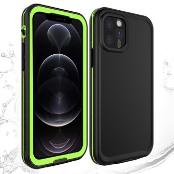 Undervattensdykningstelefonfodral för iPhone 12 Pro 6,1 tum TPU+PC+PET IP68 Snorkling Vattentätt telefonskal - svart/grön