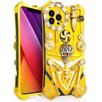 För iPhone 12 Pro Max 6,7 tum Metal Armor telefonfodral Mekanisk utrustning Handgjorda skallskalskydd - guld