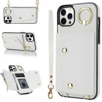 Crossbody telefonfodral för iPhone 12 Pro Max Ring Kickstand Dragkedja Plånbok PU-läderbelagt TPU-fodral