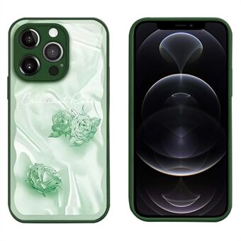 För iPhone 12 Pro Max 6,7 tums härdat glas+TPU-fodral Rosmönster mot Scratch