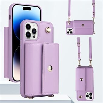 För iPhone 12 Pro Max 6,7 tum PU-läder+TPU-telefonfodral Magnetisk knappkortsväska Bakstycke med lång rem