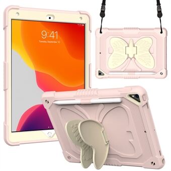 Tvåfärgad PC + Silikonfjärilsformad Kickstand Tablet Cover Fodral med axelrem för iPad (2021) / (2020) / (2019)