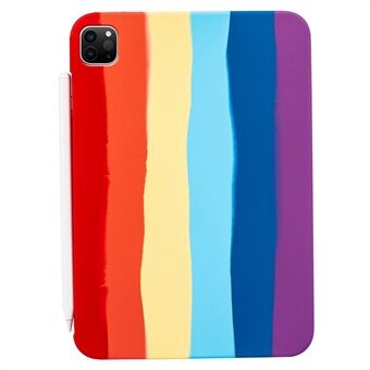 För iPad Pro  (2018) / (2020) / (2021) Rainbow Color Liquid Silicone TPU-fodral Mikrofiberläderfoder Tablettskyddsfodral