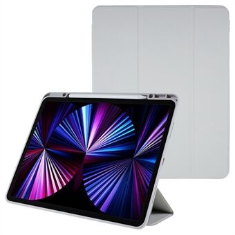 For iPad Pro  (2021) Skin-touch PU Leather Tablet Case Magnetic Detachable Trifold Stand Cover with Camera Lens Frame