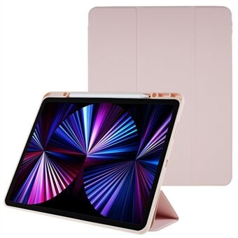 For iPad Pro  (2021) Skin-touch PU Leather Tablet Case Magnetic Detachable Trifold Stand Cover with Camera Lens Frame