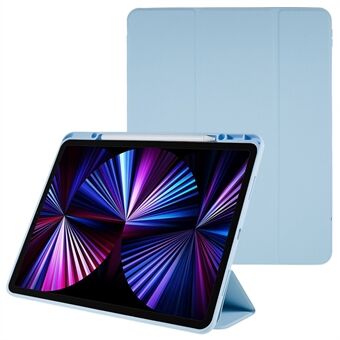 For iPad Pro  (2021) Skin-touch PU Leather Tablet Case Magnetic Detachable Trifold Stand Cover with Camera Lens Frame