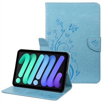 Butterfly Flower Imprinted Full Protection Läderfodral Stand Plånboksfodral för iPad mini (2021)