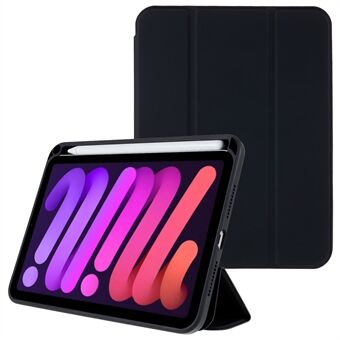 Detachable Magnetic Case for iPad mini (2021), PU Leather Hard Acrylic Transparent Back Folio Trifold Stand Cover with Pencil Holder