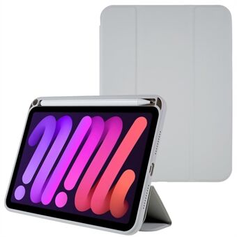 Detachable Magnetic Case for iPad mini (2021), PU Leather Hard Acrylic Transparent Back Folio Trifold Stand Cover with Pencil Holder