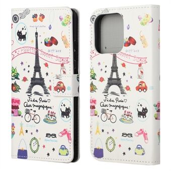 Helkroppsskyddande mönsterutskrift PU-läderplånbok Magnetisk Stängare Stötsäkert Stand Funktion Flip Folio Cover Fodral för iPhone 13 - Eiffel Tower