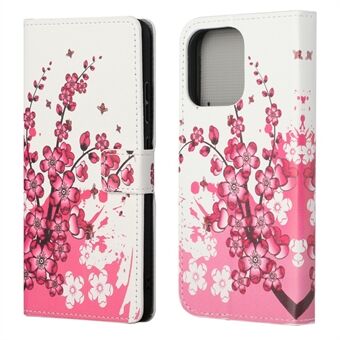 Helkroppsskyddande mönsterutskrift PU-läderplånbok Magnetisk Stängare Stötsäkert Stand Funktion Flip Folio Cover Fodral för iPhone 13 -  Plum Blossom