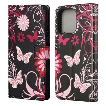 Helkroppsskyddande mönsterutskrift PU-läderplånbok Magnetisk Stängare Stötsäkert Stand Funktion Flip Folio Cover Fodral för iPhone 13 - Butterflies and Flowers