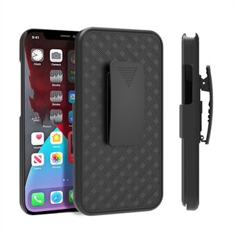 Snygg vävd textur, reptålig vridbar Scratch Kickstand PC + TPU Hybridfodral för iPhone 13  - Svart