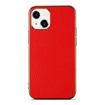 För iPhone 13  galvanisering Litchi Texture Äkta läderbelagd TPU skyddsfodral