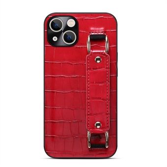 For iPhone 13  Wristband Kickstand Crocodile Texture Phone Case DW PU Leather Coated TPU Back Shell with Card Holder