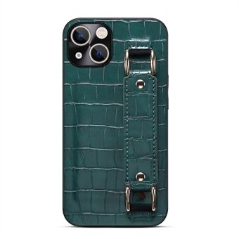 For iPhone 13  Wristband Kickstand Crocodile Texture Phone Case DW PU Leather Coated TPU Back Shell with Card Holder