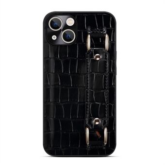 For iPhone 13  Wristband Kickstand Crocodile Texture Phone Case DW PU Leather Coated TPU Back Shell with Card Holder