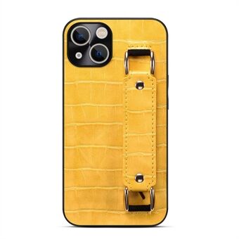 For iPhone 13  Wristband Kickstand Crocodile Texture Phone Case DW PU Leather Coated TPU Back Shell with Card Holder