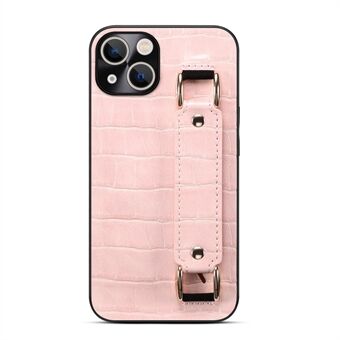 For iPhone 13  Wristband Kickstand Crocodile Texture Phone Case DW PU Leather Coated TPU Back Shell with Card Holder