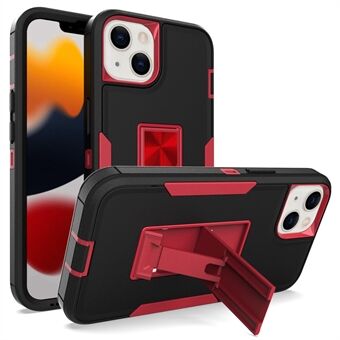 For iPhone 13  Back Shell, PC + TPU Hybrid Phone Cover with Integrated Kickstand Car Mount Metal Sheet Case