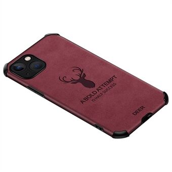 För iPhone 13  Fyrhörn Drop-säkert Tyg Textur Fodral Stötsäkert Anti-slitage Deer Mönster Imprinting Läderbelagd TPU telefonskal