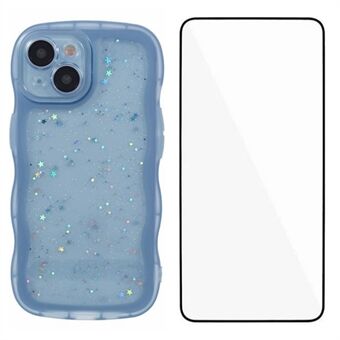 WANLONFENG JWT Series för iPhone 13 TPU-skal Epoxitäckt Telefonfodral Vågformad Kant med Härdat Glas