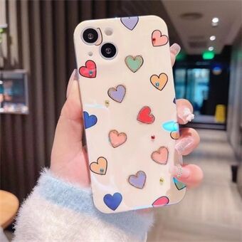 För iPhone 13 6,1 tum Rhinestone Decor Blu-ray IMD Love Heart Pattern Baksida Anti-dropp mjukt TPU-fodral