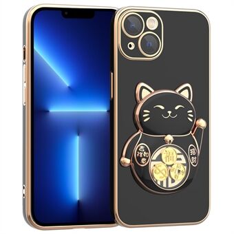 För iPhone 13 6,1 tums galvanisering telefonfodral Lucky Fortune Cat Kickstand TPU+PC Stötsäkert skal med kameralinsskydd