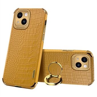 För iPhone 13 PU Läderbelagd TPU Crocodile Texture Telefonfodral 6D Elektropläterad Kickstand Skyddsfodral