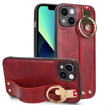 För iPhone 13 6,1 tum PU-läderbelagd PC+TPU-telefonfodral Armband Kickstand Anti- Scratch