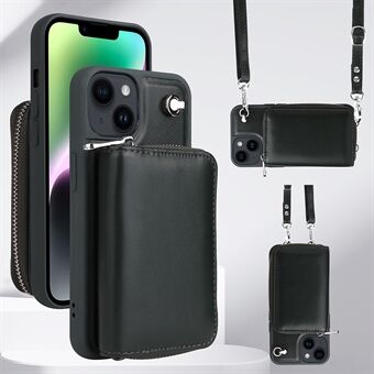 Crossbody telefonfodral för iPhone 13, löstagbar dragkedja Korthållare Läder+TPU telefonfodral